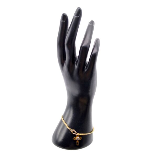 Vintage Chain Bracelet with Filigree Cross Charm, Gold Tone with Millefiori Glas - Picture 4 of 5